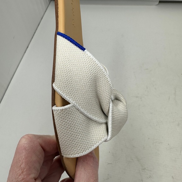 Rothy's The Oahu Slide Sandals Womens Size 6 Beige Knit Bow Slip On Flats - Picture 6 of 11